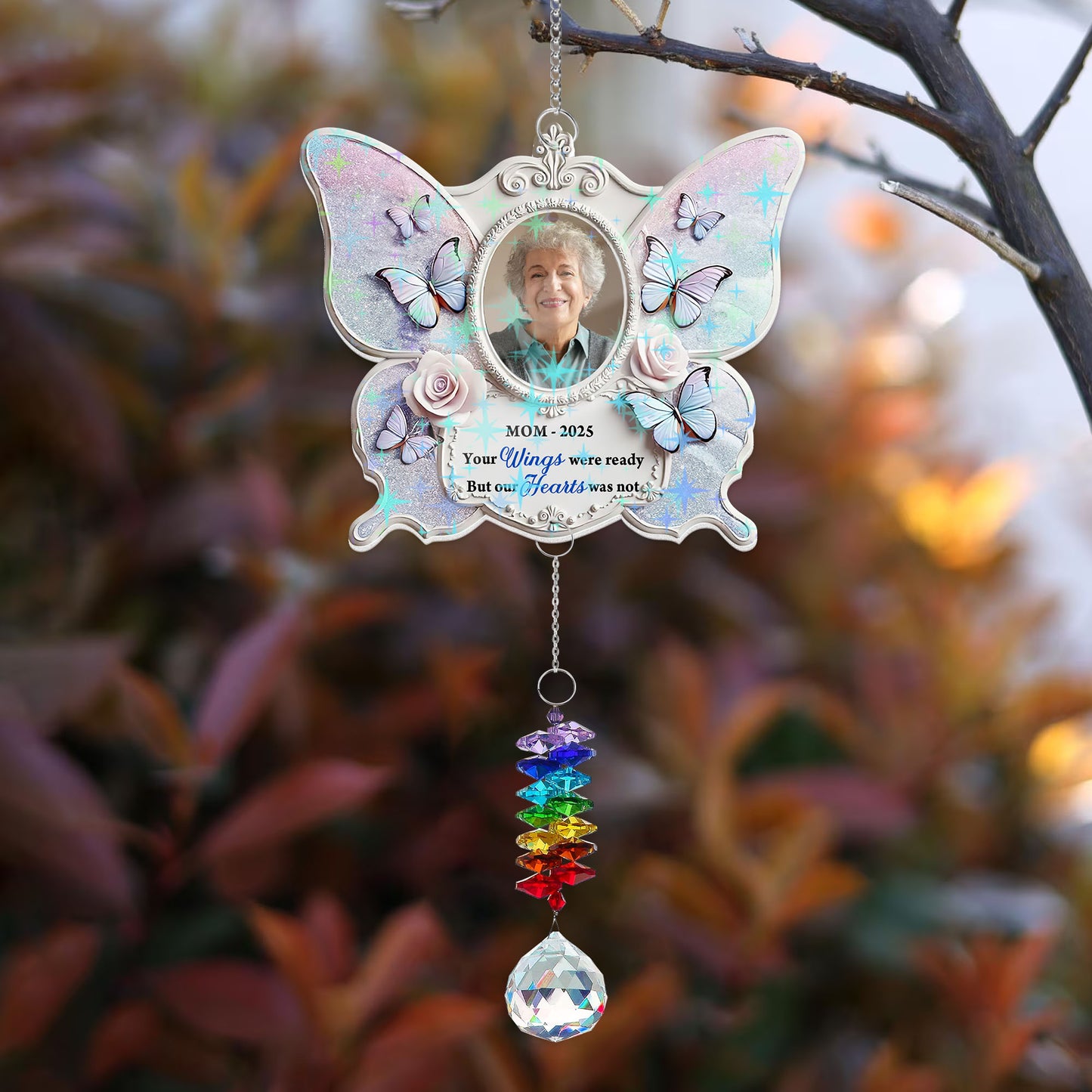 Your Wings Were Ready memorial ornament with angel wings and a crystal charm.