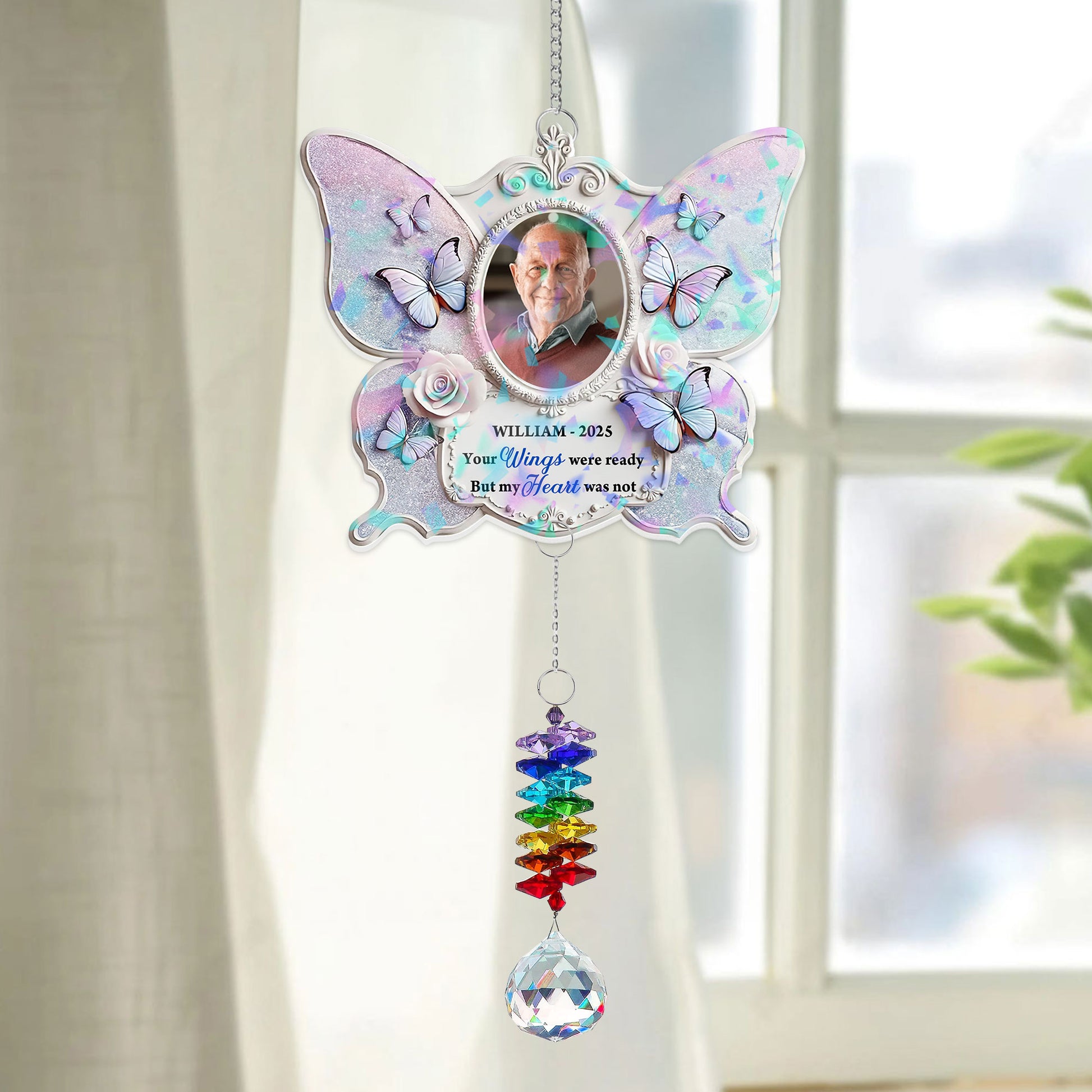 Your Wings Were Ready memorial ornament with angel wings and a crystal charm.