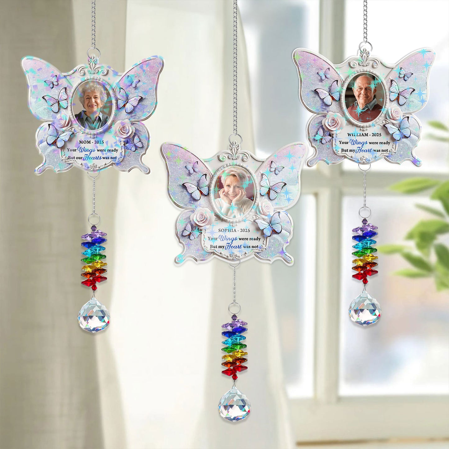 Your Wings Were Ready memorial ornament with angel wings and a crystal charm.