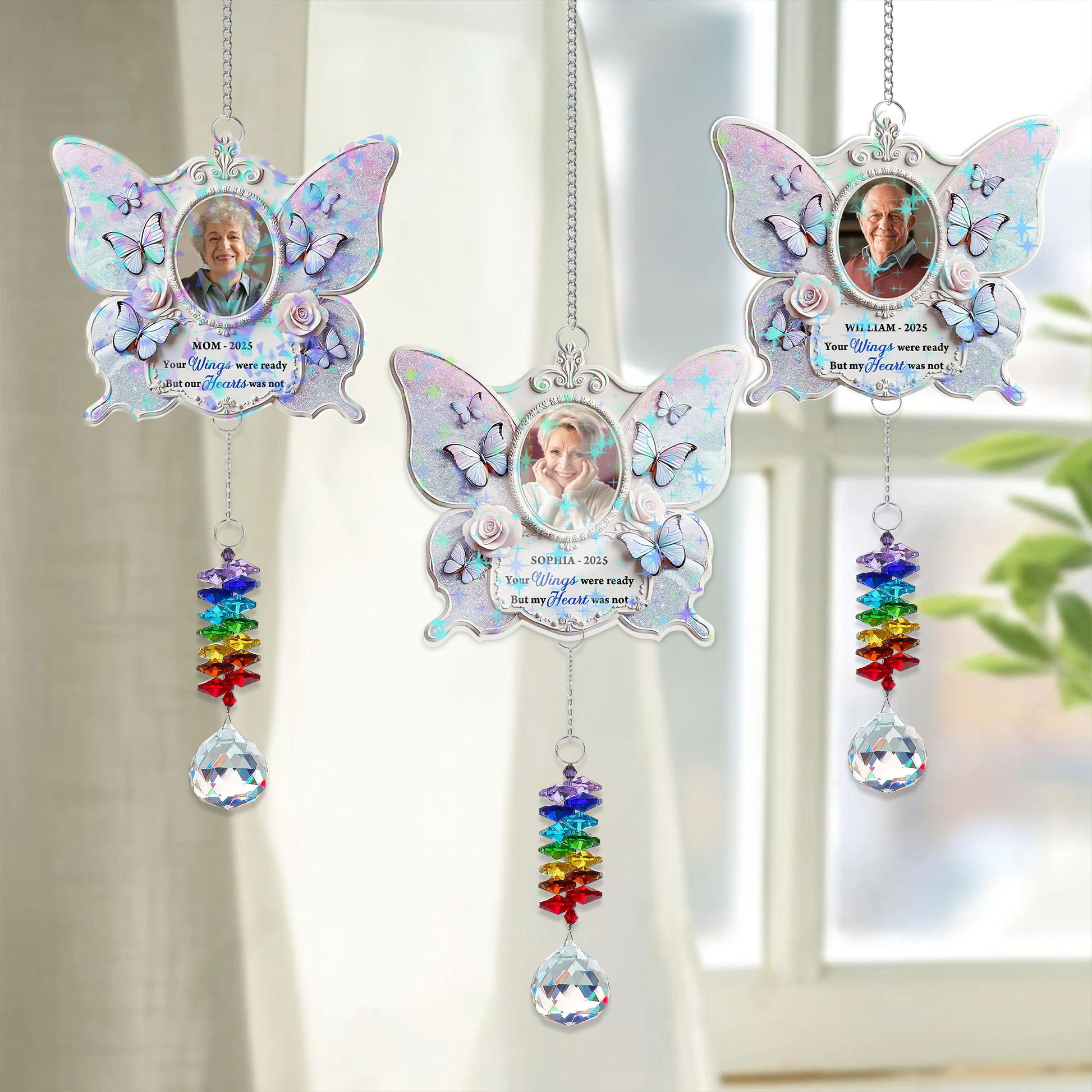 Your Wings Were Ready memorial ornament with angel wings and a crystal charm.