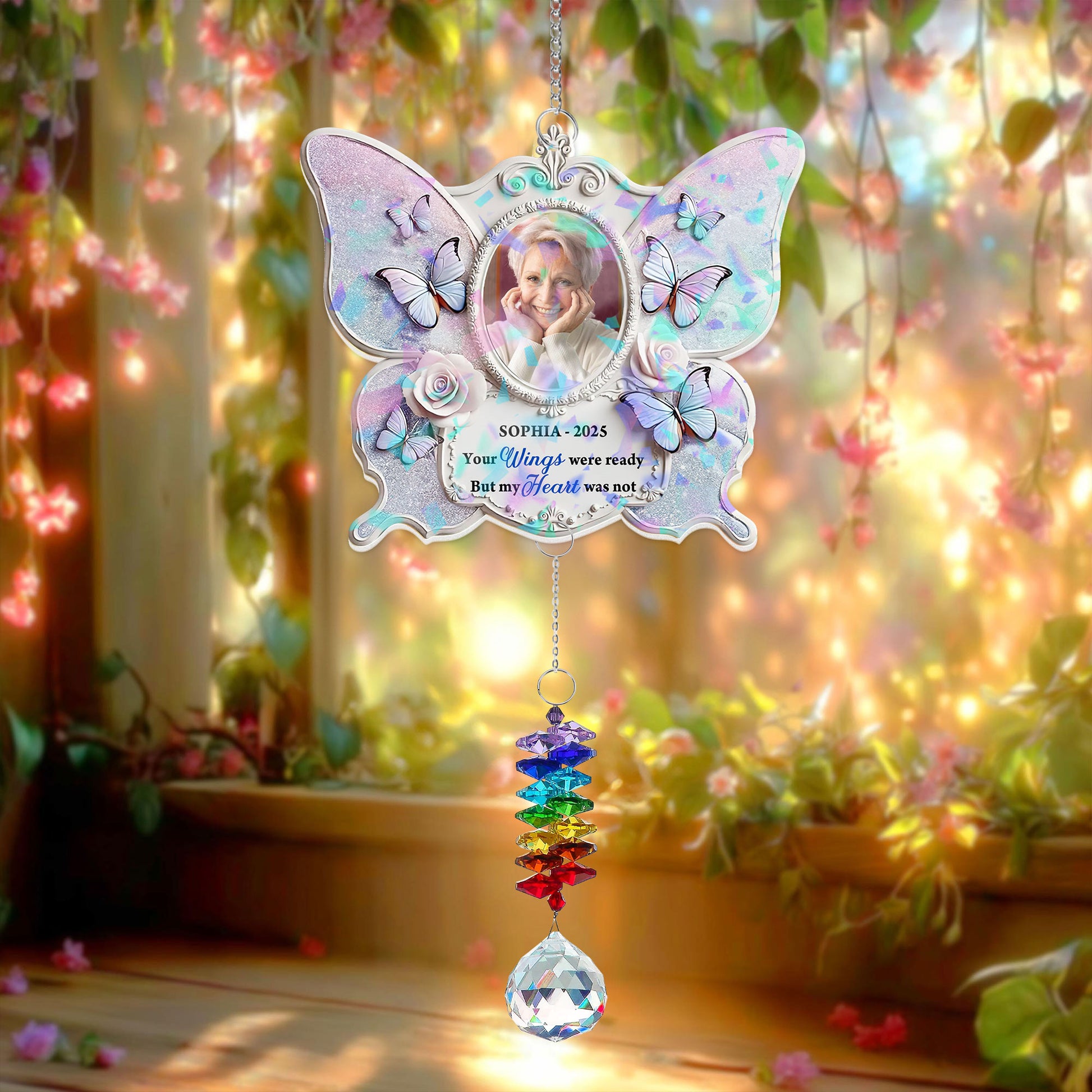 Your Wings Were Ready memorial ornament with angel wings and a crystal charm.