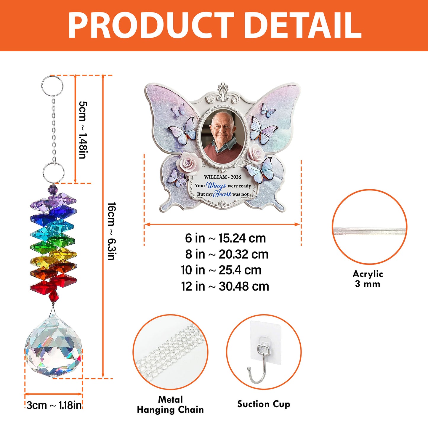 Your Wings Were Ready memorial ornament with angel wings and a crystal charm.