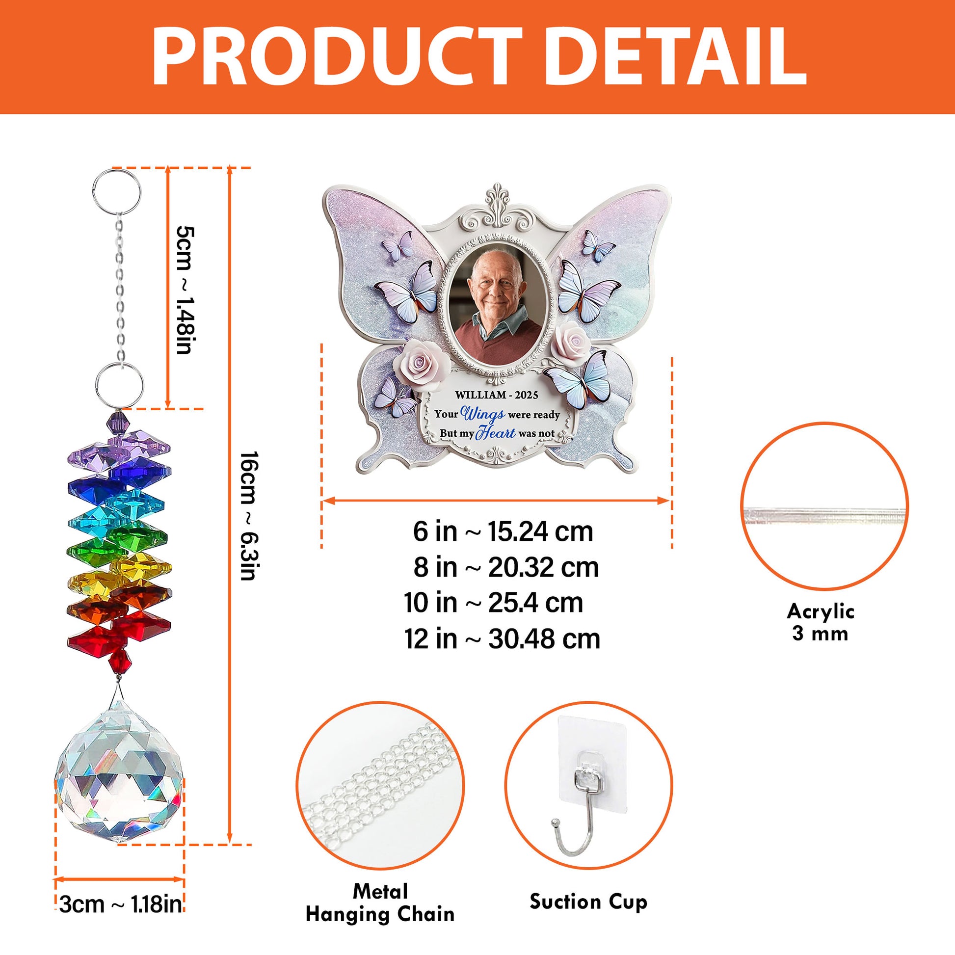 Your Wings Were Ready memorial ornament with angel wings and a crystal charm.